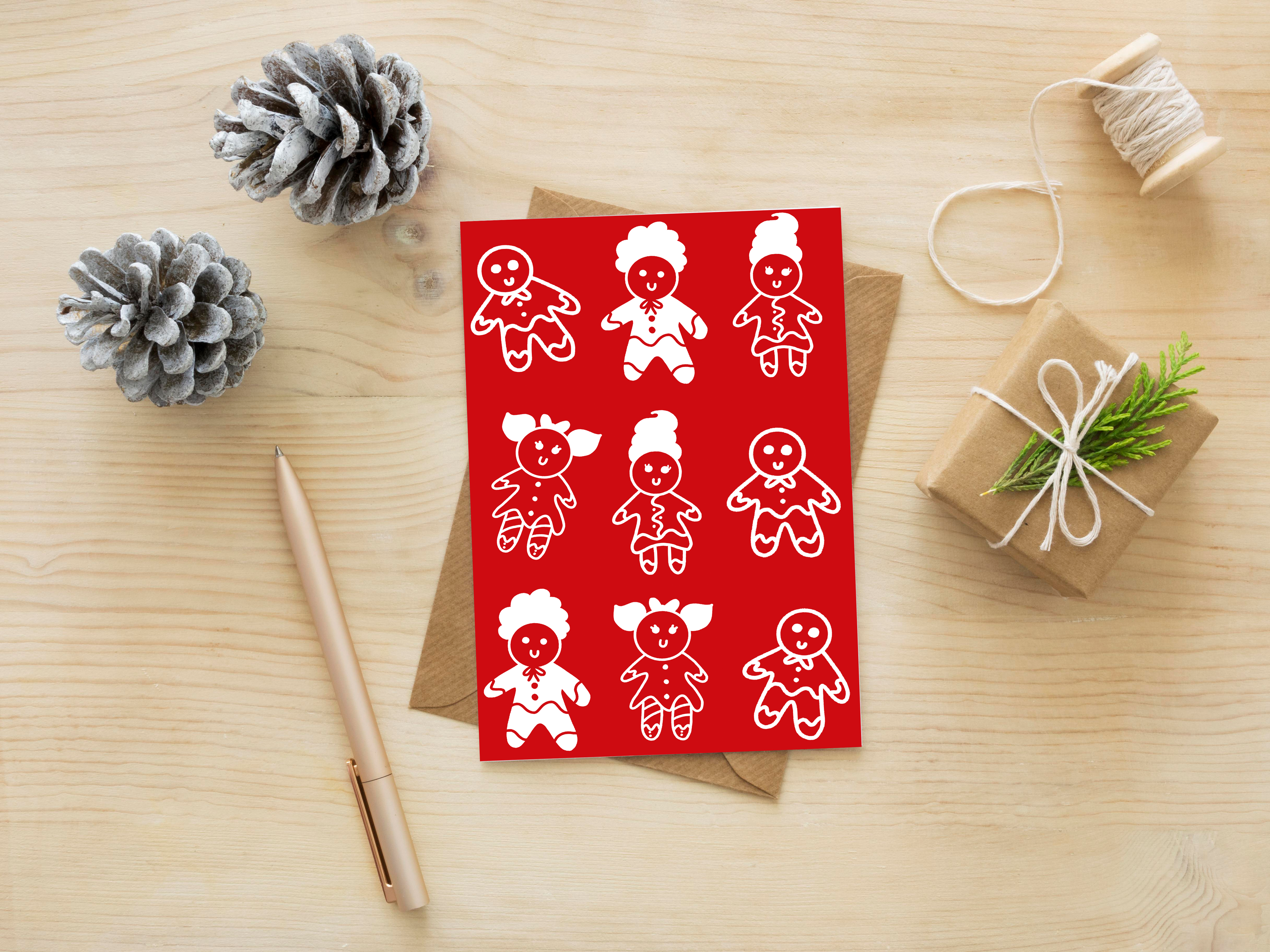 Gingerbread Man Christmas Card | A2 Size Greeting Card | Custom Holiday Mail